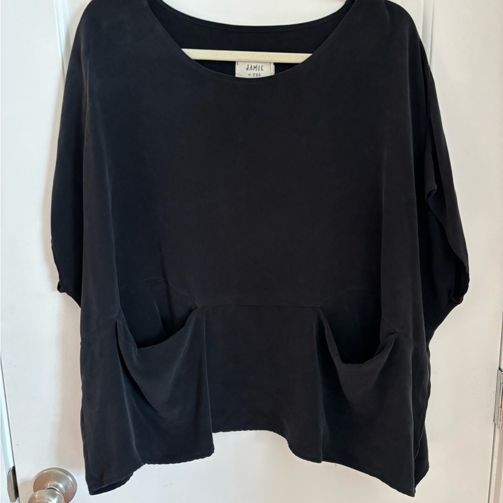 Jamie Knit Black Oversized Pocket Blouse